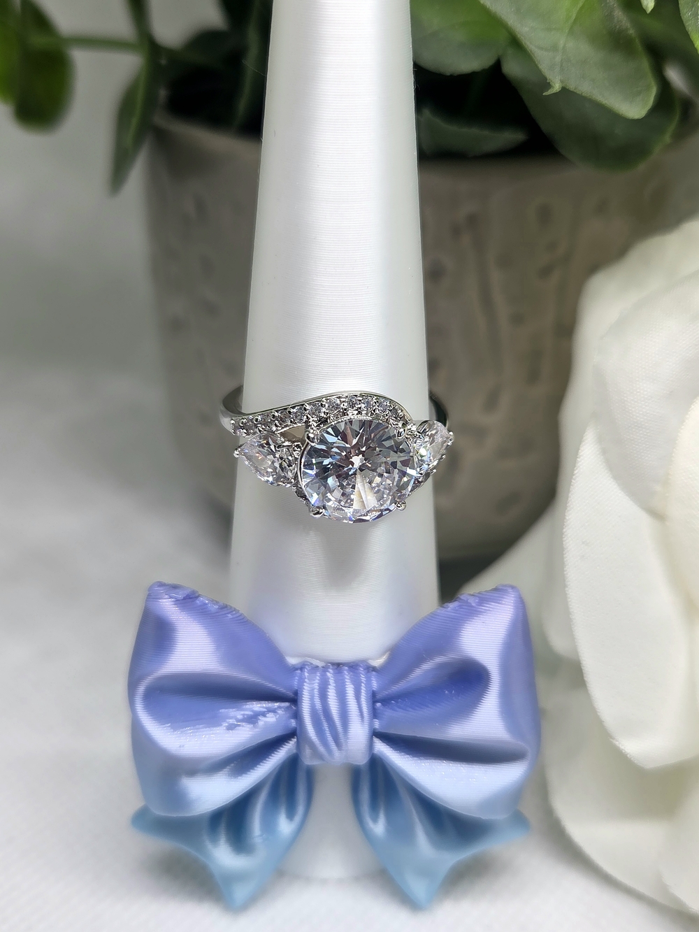 BP Halo Cubic Zirconia Engagement-Style Ring On Rhodium Plating
